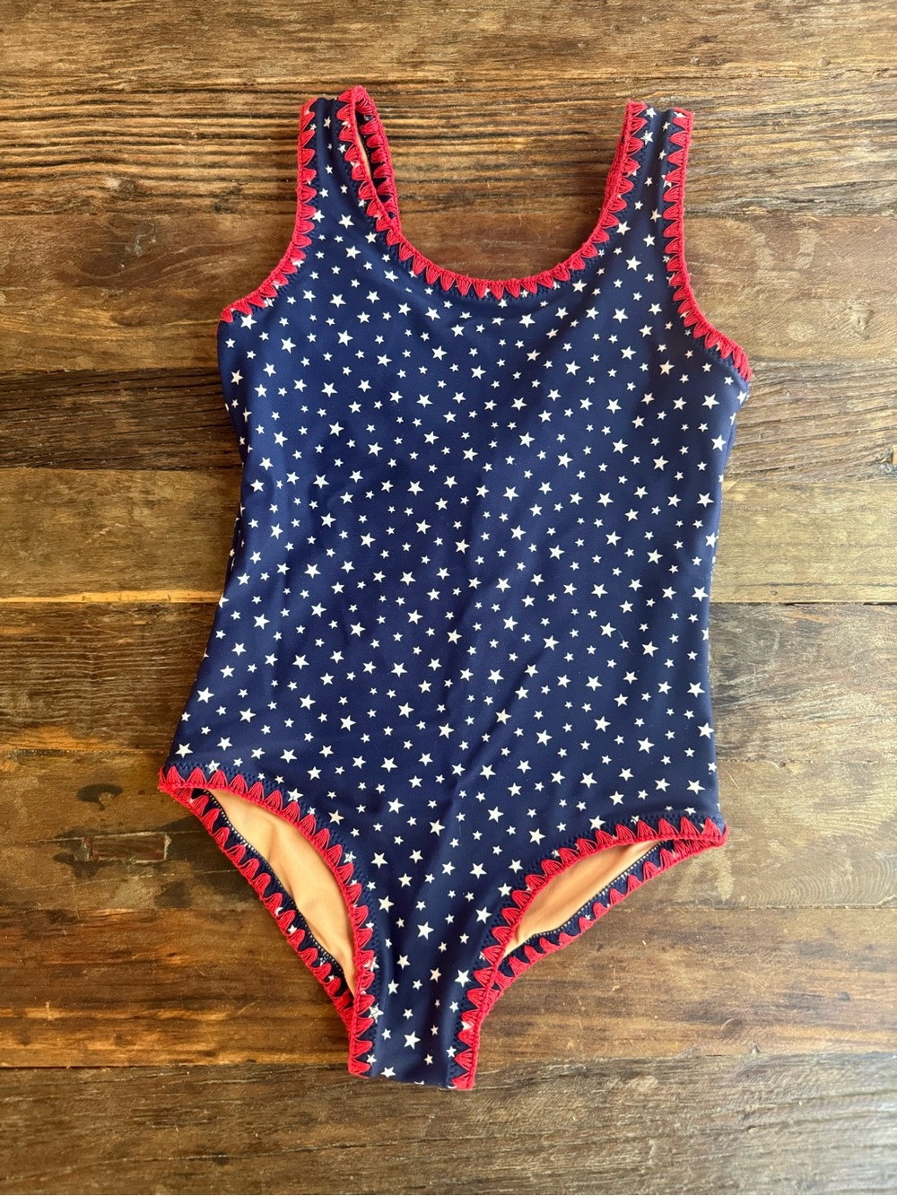 Crewcuts Girls' Navy Star One-Piece Swimsuit with Red Trim